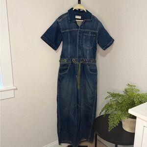 Denim Jumpsuit with Belted Waist